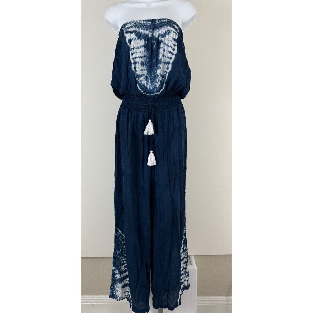 LANI LAU Honolulu, Hawaii Blue Strapless Tie Dye Jumpsuit Sz M/L